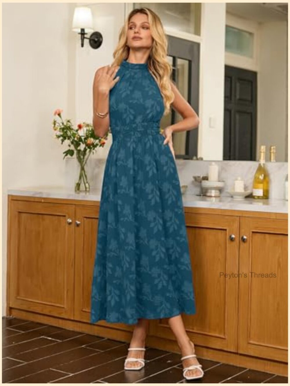 Burnout Floral Halter Maxi Dress with Pockets - Picture 4 of 7